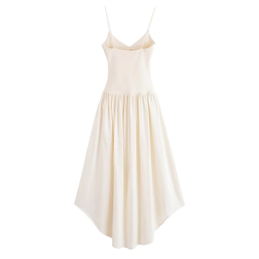 Women’s Summer Beige White Waist Strap Dress