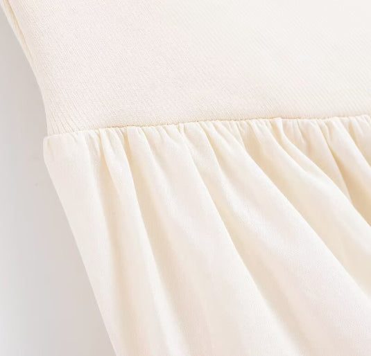 Women’s Summer Beige White Waist Strap Dress