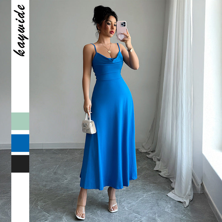 Simple style camisole waistband solid color dress