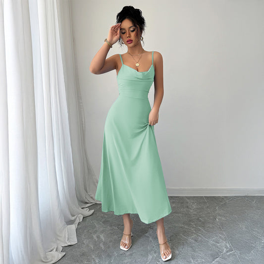Simple style camisole waistband solid color dress