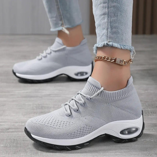 Women's Walking Shoes Lace-On Sock Sneakers