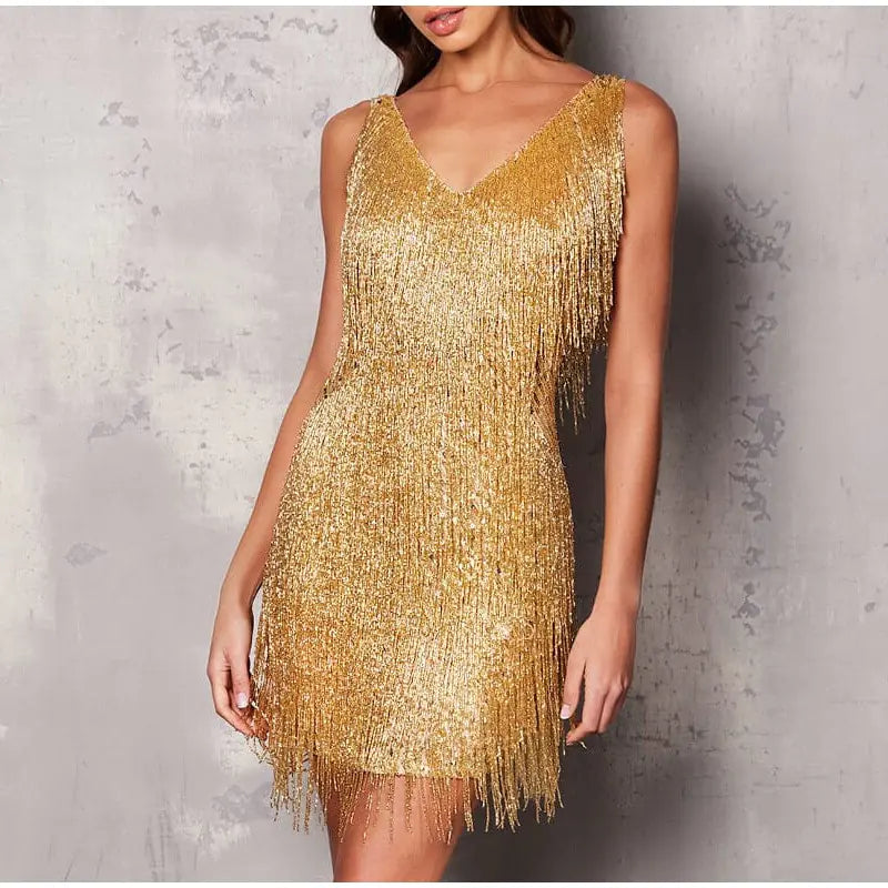 Sexy Women Fringed Sequin Feather Dress