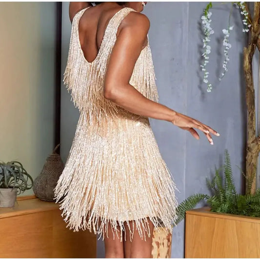 Sexy Women Fringed Sequin Feather Dress