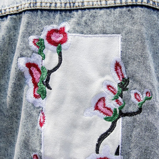Flower Embroidery Jeans Men's Jacket