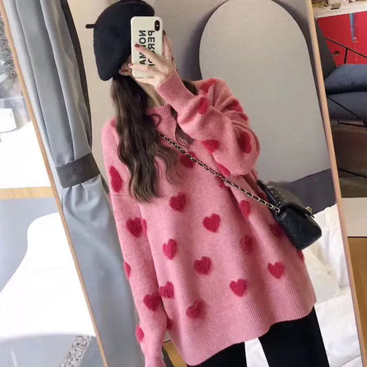 Heart Design Jumper Sweater for Women: Korean Fashion