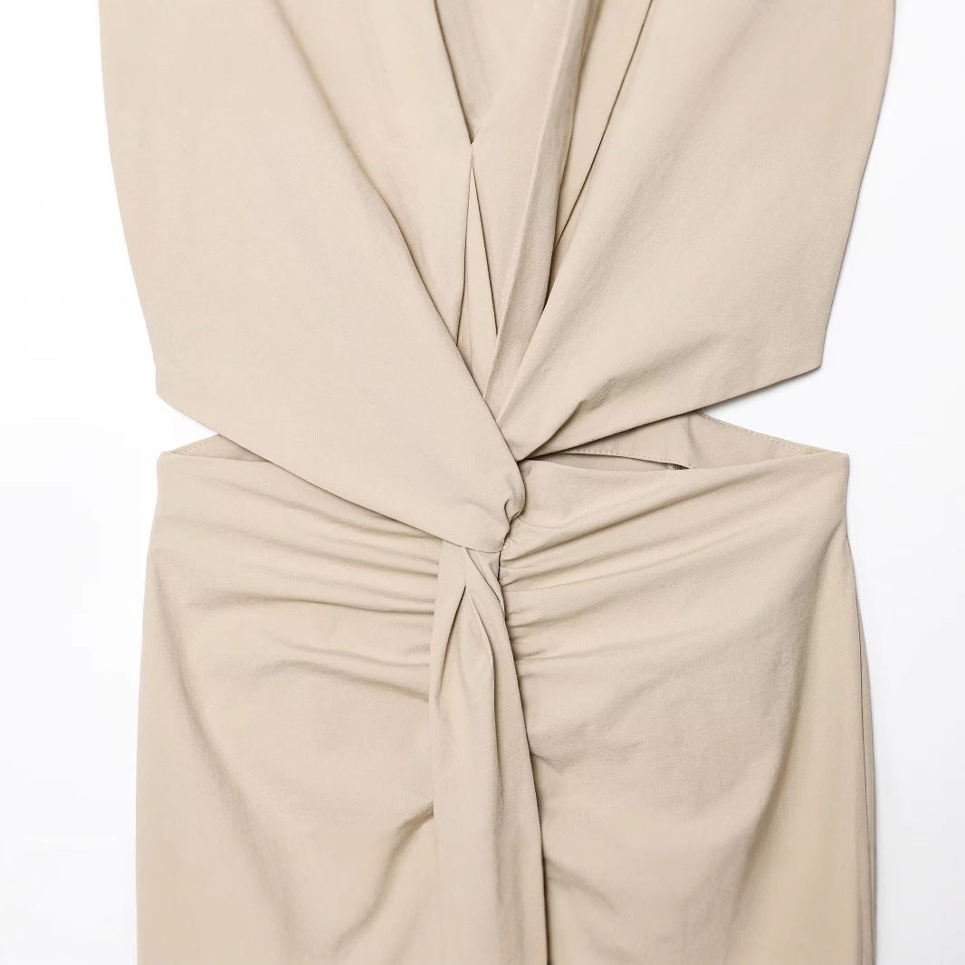 Women’s Khaki V-Neck Midi Dress