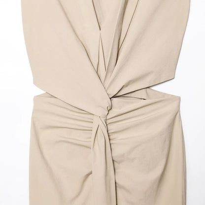 Women’s Khaki V-Neck Midi Dress