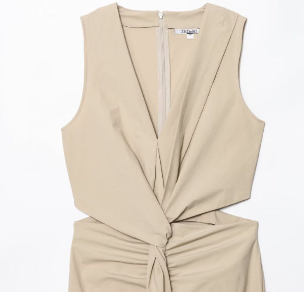 Women’s Khaki V-Neck Midi Dress