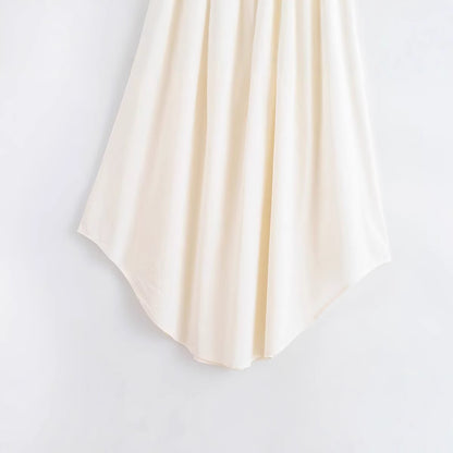 Women’s Summer Beige White Waist Strap Dress