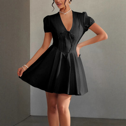 V-neck midi skirt women's dress women's dress