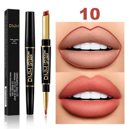 Dual-End Matte & Liner Lipstick - Waterproof Dark Red