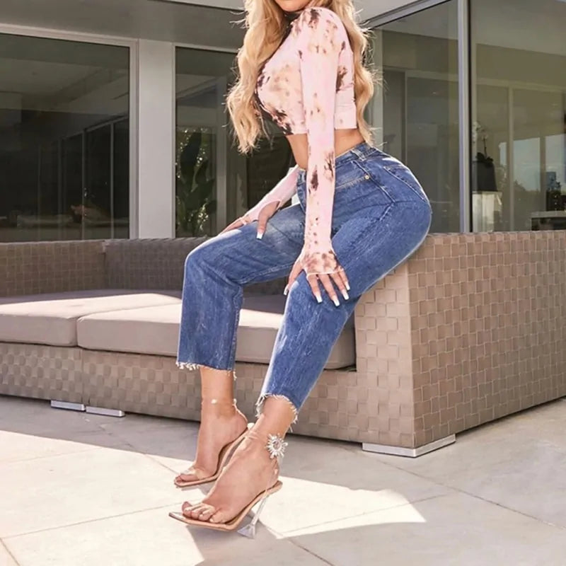 Transparent Open Toe High Heel with Rhinestone Crystal Sandals