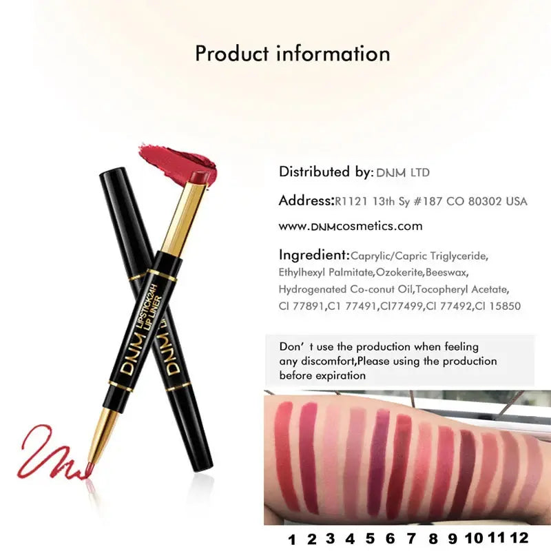 Dual-End Matte & Liner Lipstick - Waterproof Dark Red