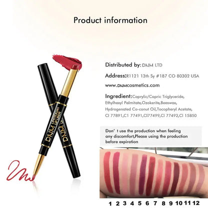Dual-End Matte & Liner Lipstick - Waterproof Dark Red