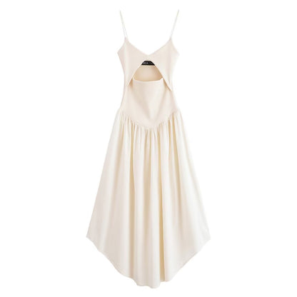 Women’s Summer Beige White Waist Strap Dress