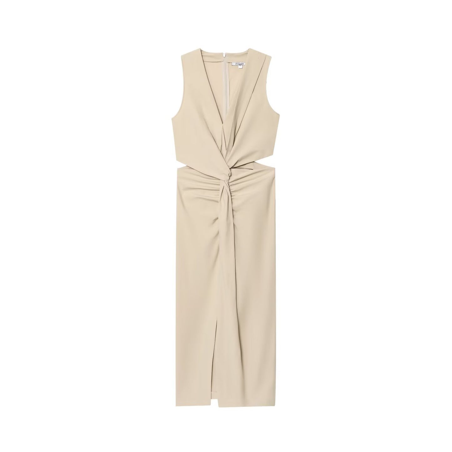 Women’s Khaki V-Neck Midi Dress