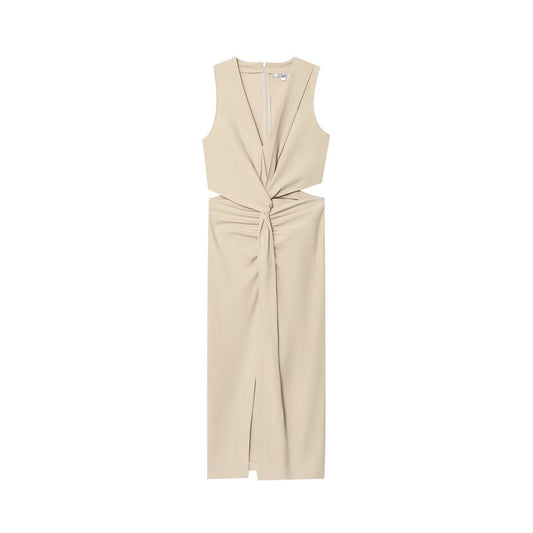 Women’s Khaki V-Neck Midi Dress