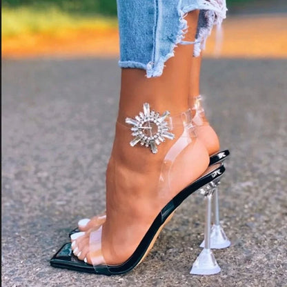 Transparent Open Toe High Heel with Rhinestone Crystal Sandals