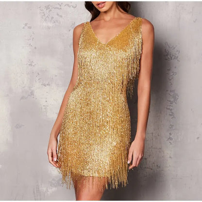 Sexy Women Fringed Sequin Feather Dress