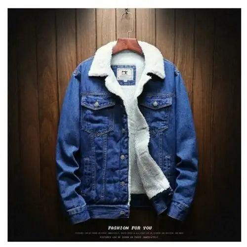 Men's Light Blue Winter Jean Jackets Outerwear Warm Denim