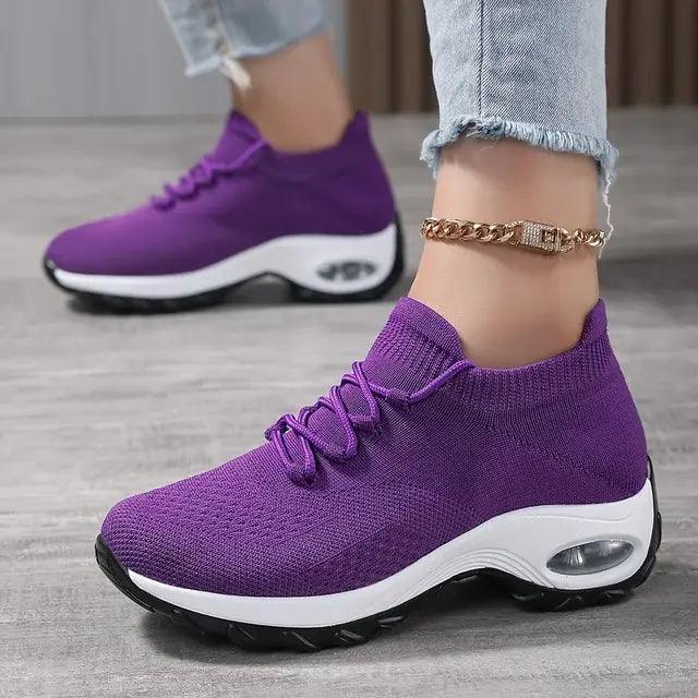 Women's Walking Shoes Lace-On Sock Sneakers