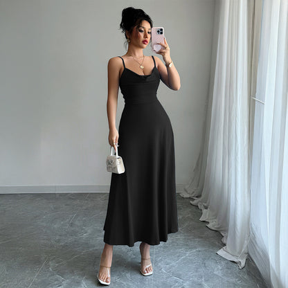 Simple style camisole waistband solid color dress