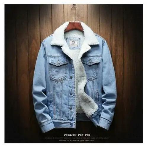 Men's Light Blue Winter Jean Jackets Outerwear Warm Denim