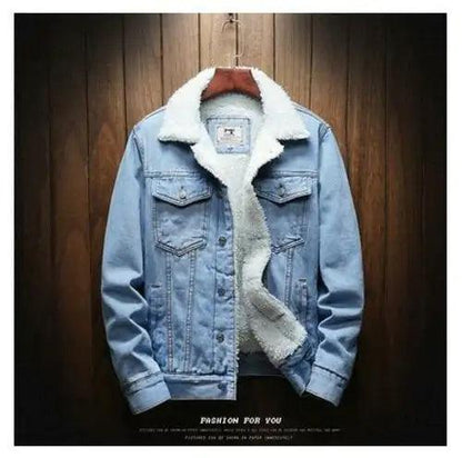 Men's Light Blue Winter Jean Jackets Outerwear Warm Denim