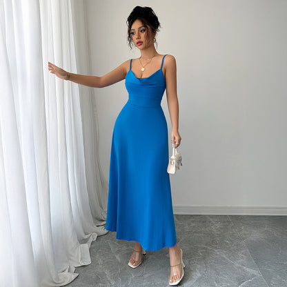 Simple style camisole waistband solid color dress