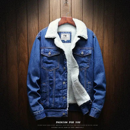 Men's Light Blue Winter Jean Jackets Outerwear Warm Denim
