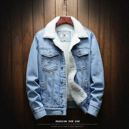 Men's Light Blue Winter Jean Jackets Outerwear Warm Denim