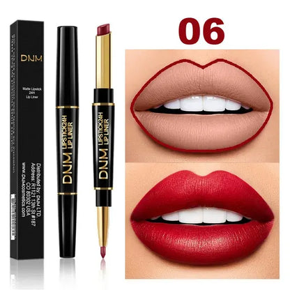 Dual-End Matte & Liner Lipstick - Waterproof Dark Red