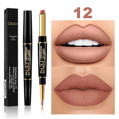 Dual-End Matte & Liner Lipstick - Waterproof Dark Red