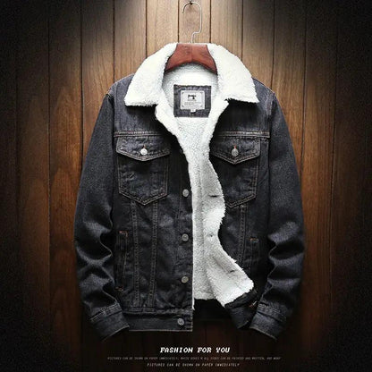 Men's Light Blue Winter Jean Jackets Outerwear Warm Denim