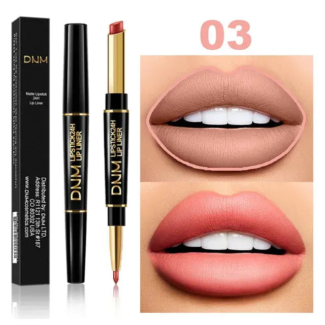 Dual-End Matte & Liner Lipstick - Waterproof Dark Red
