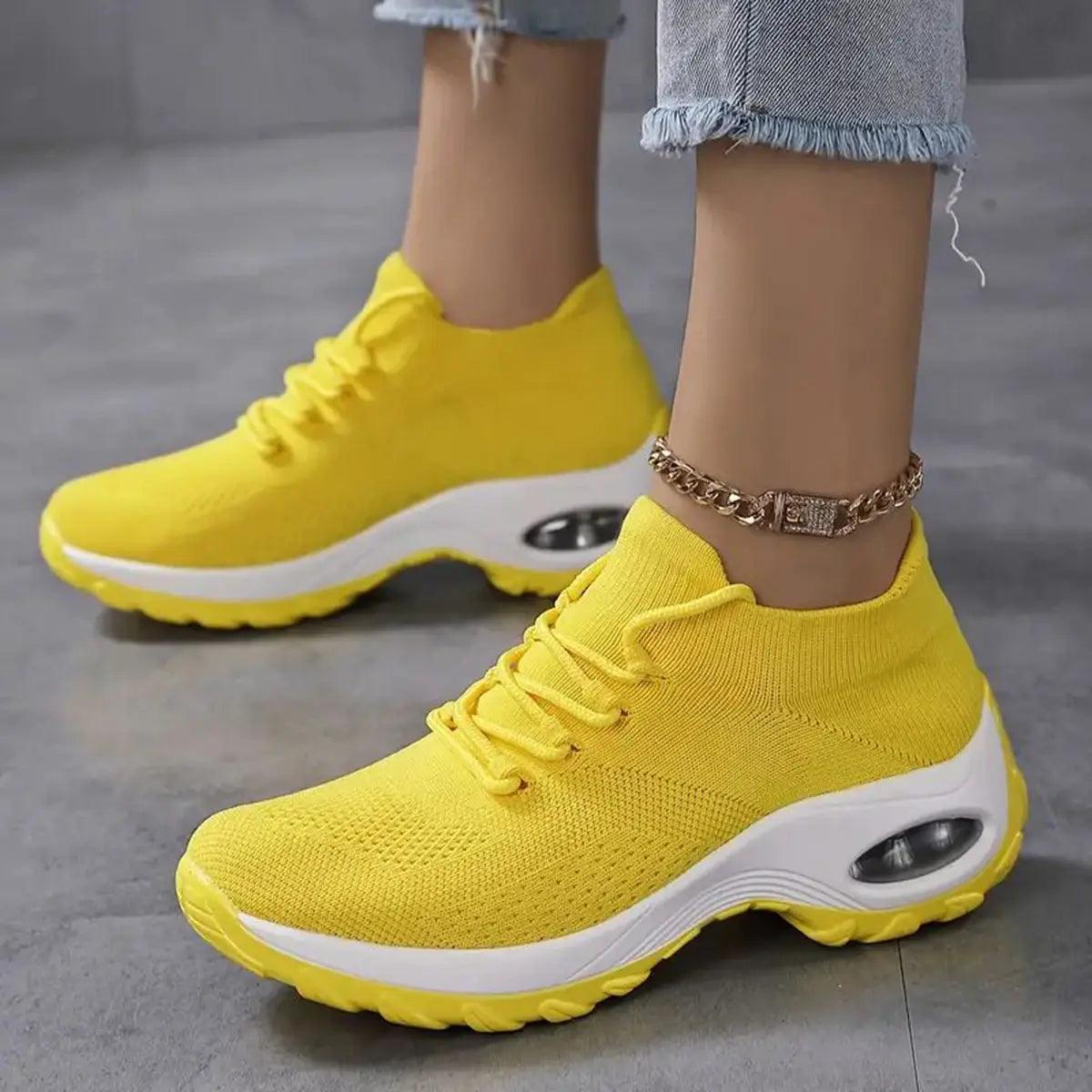 Women's Walking Shoes Lace-On Sock Sneakers