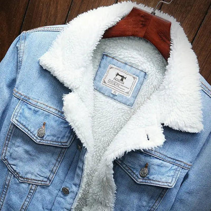 Men's Light Blue Winter Jean Jackets Outerwear Warm Denim