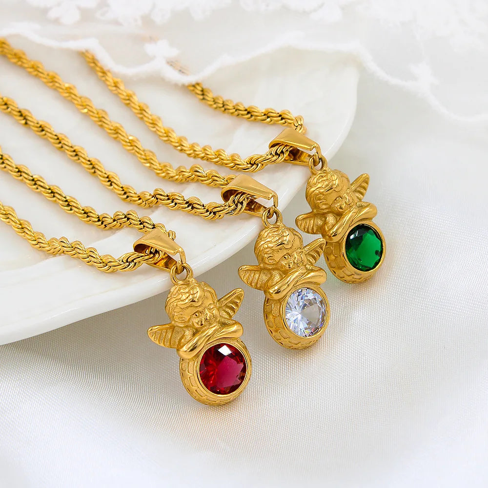 Dainty Angel Birthstone Necklace Savaé Design