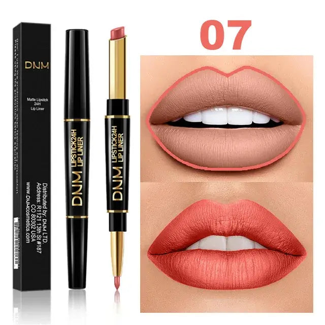 Dual-End Matte & Liner Lipstick - Waterproof Dark Red