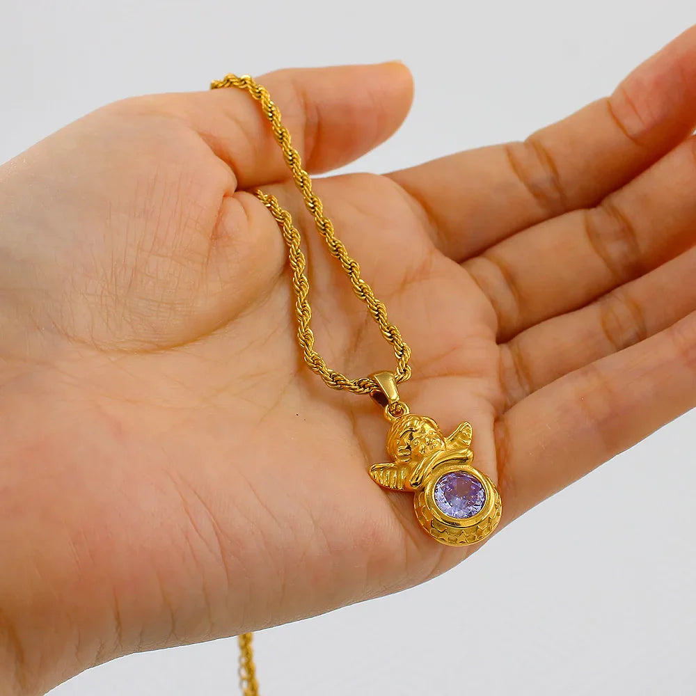 Dainty Angel Birthstone Necklace Savaé Design