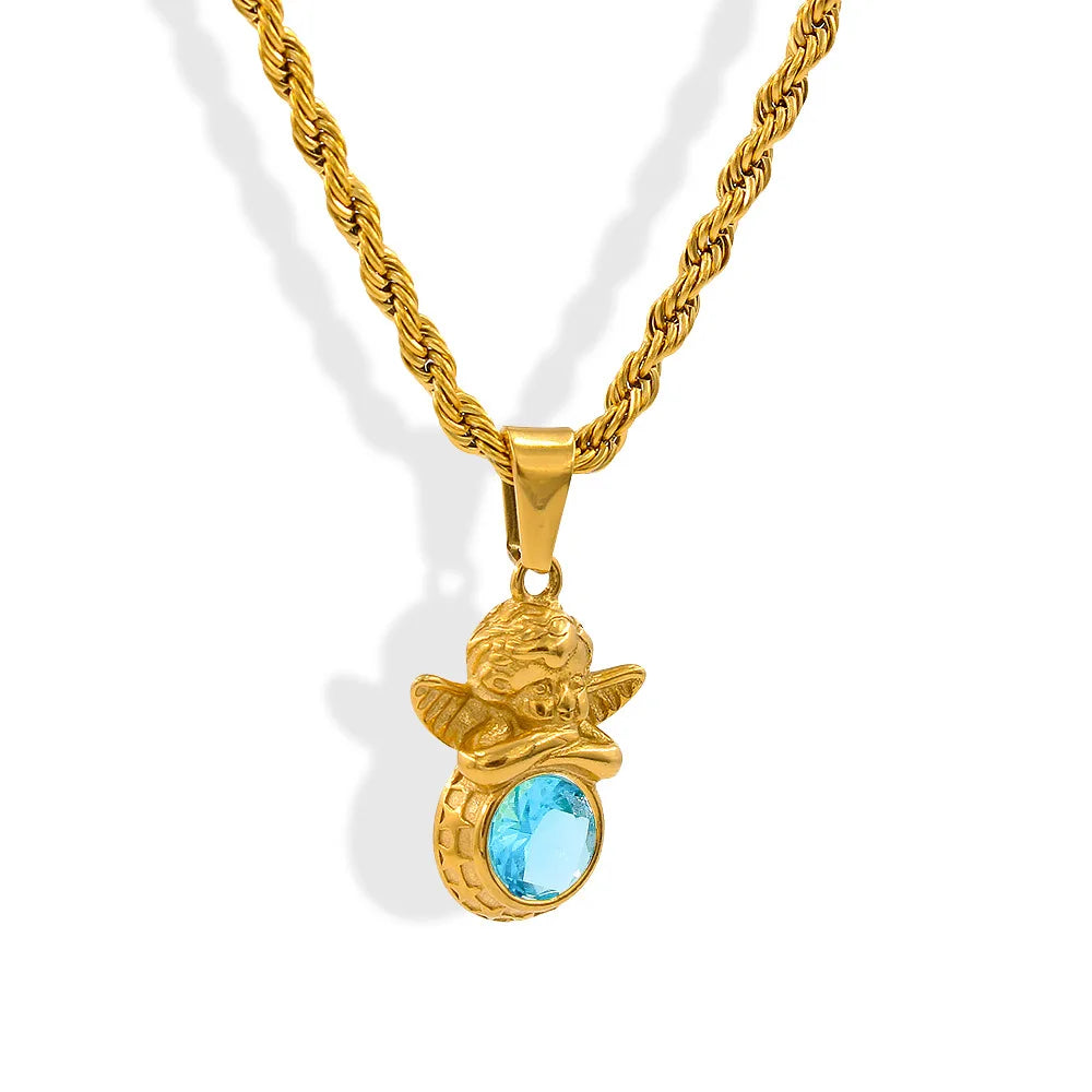 Dainty Angel Birthstone Necklace Savaé Design