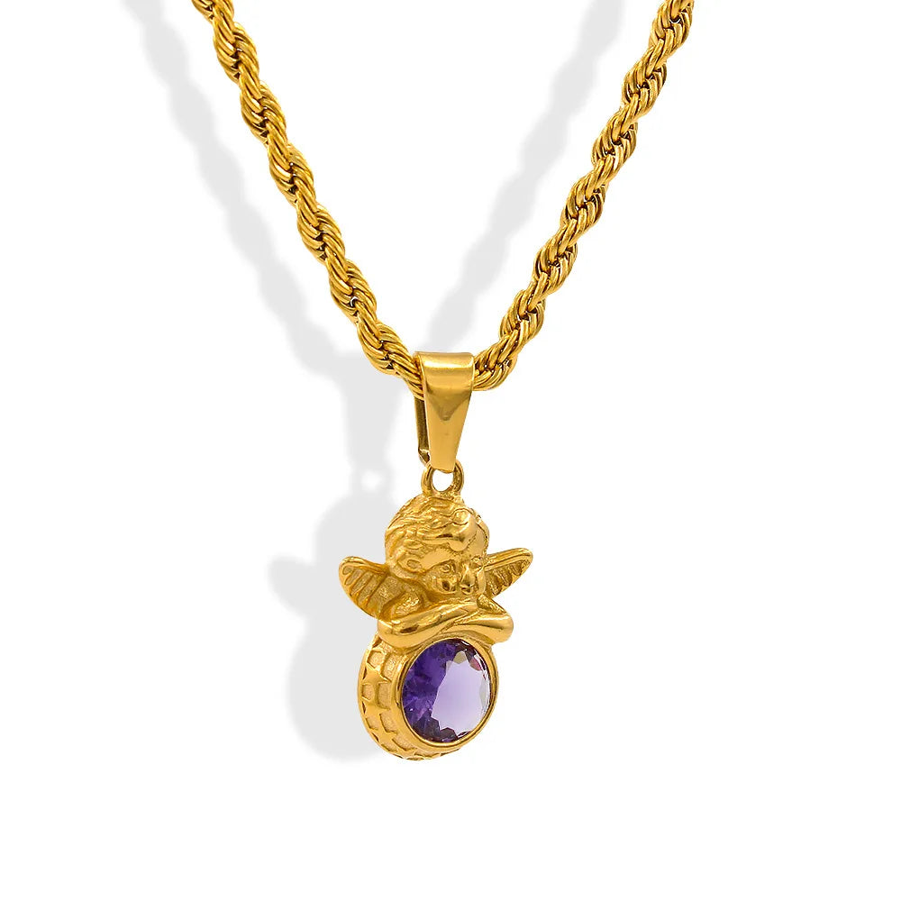 Dainty Angel Birthstone Necklace Savaé Design