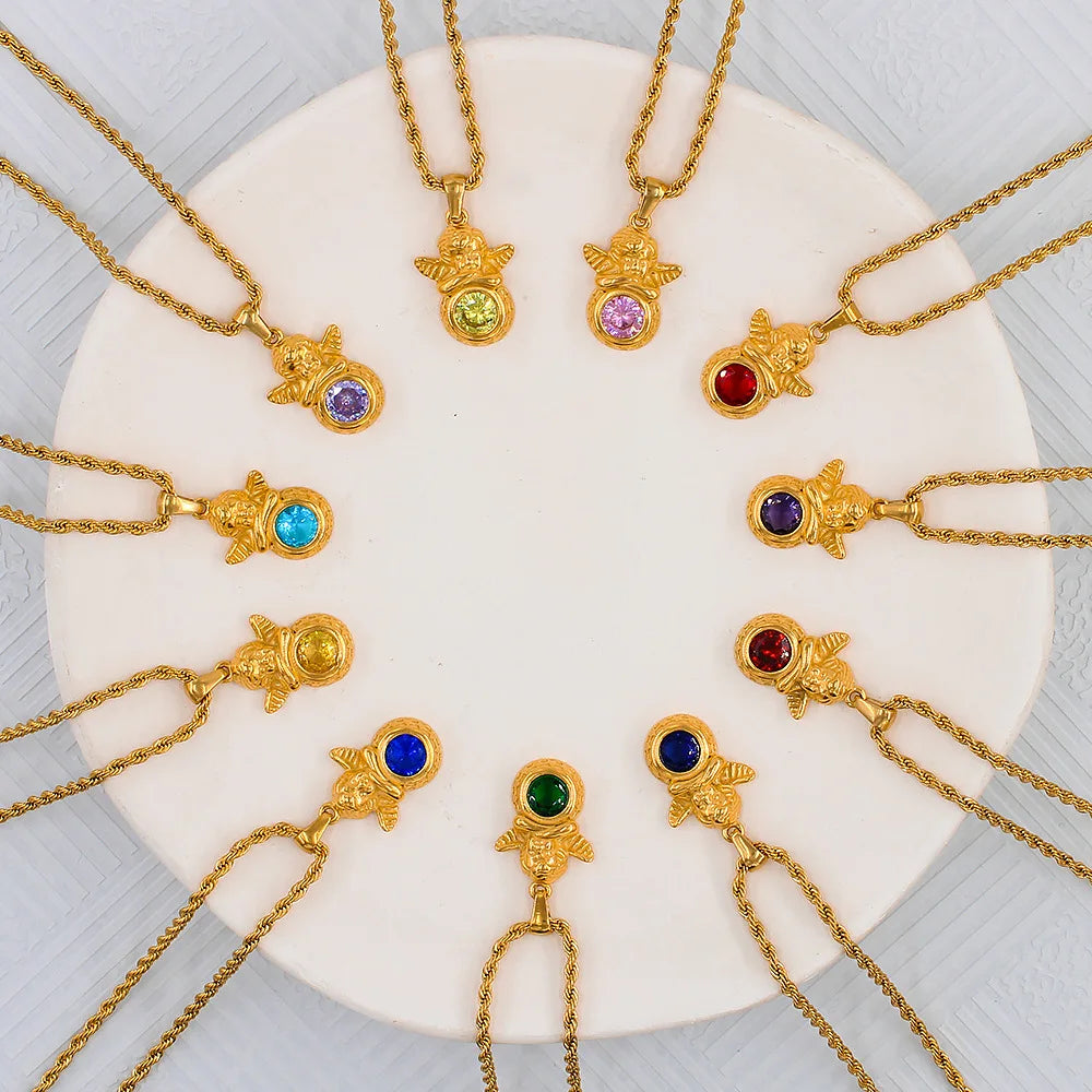 Dainty Angel Birthstone Necklace Savaé Design