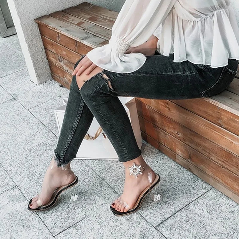 Transparent Open Toe High Heel with Rhinestone Crystal Sandals