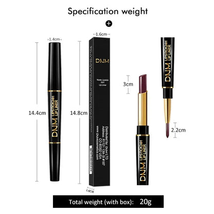Dual-End Matte & Liner Lipstick - Waterproof Dark Red
