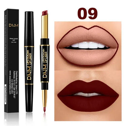 Dual-End Matte & Liner Lipstick - Waterproof Dark Red