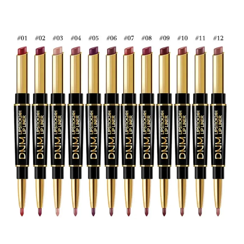Dual-End Matte & Liner Lipstick - Waterproof Dark Red