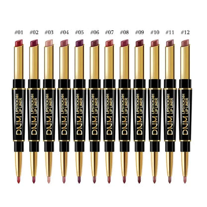 Dual-End Matte & Liner Lipstick - Waterproof Dark Red