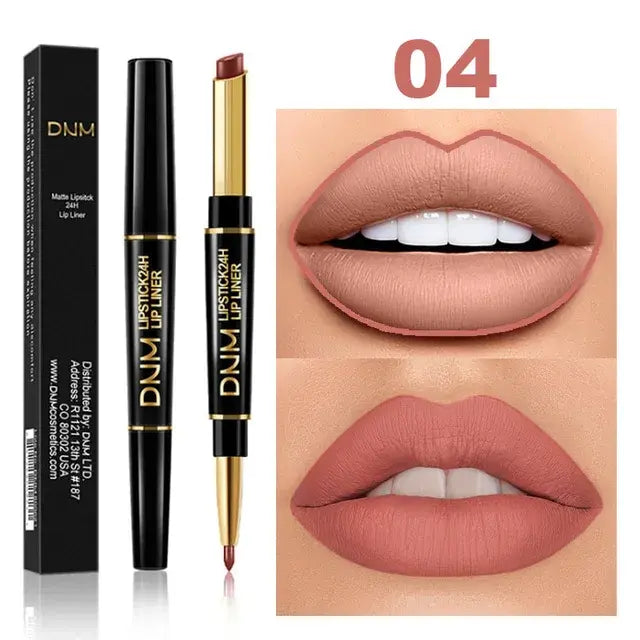 Dual-End Matte & Liner Lipstick - Waterproof Dark Red