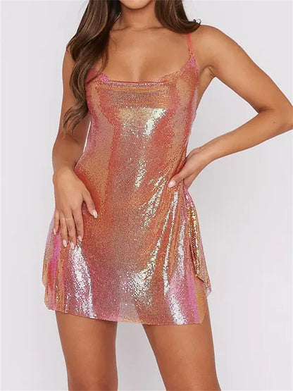 Shiny Backless Mini Dress: Evening Party Attire